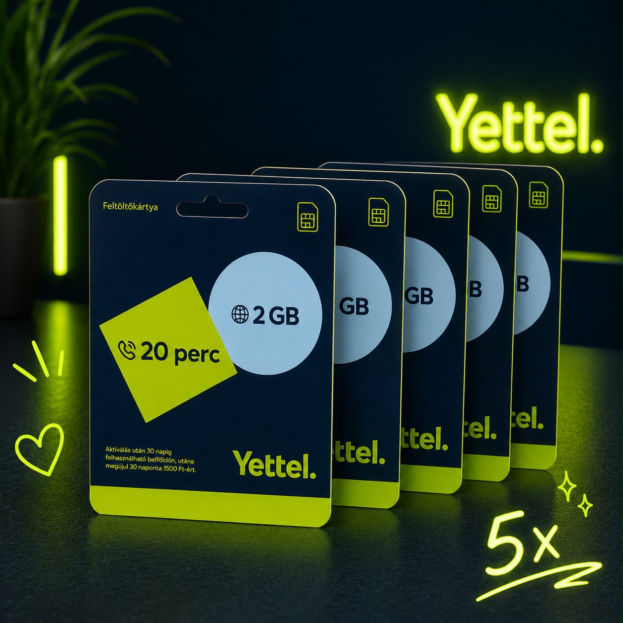 Yettel 5 darabos SIM-csomag